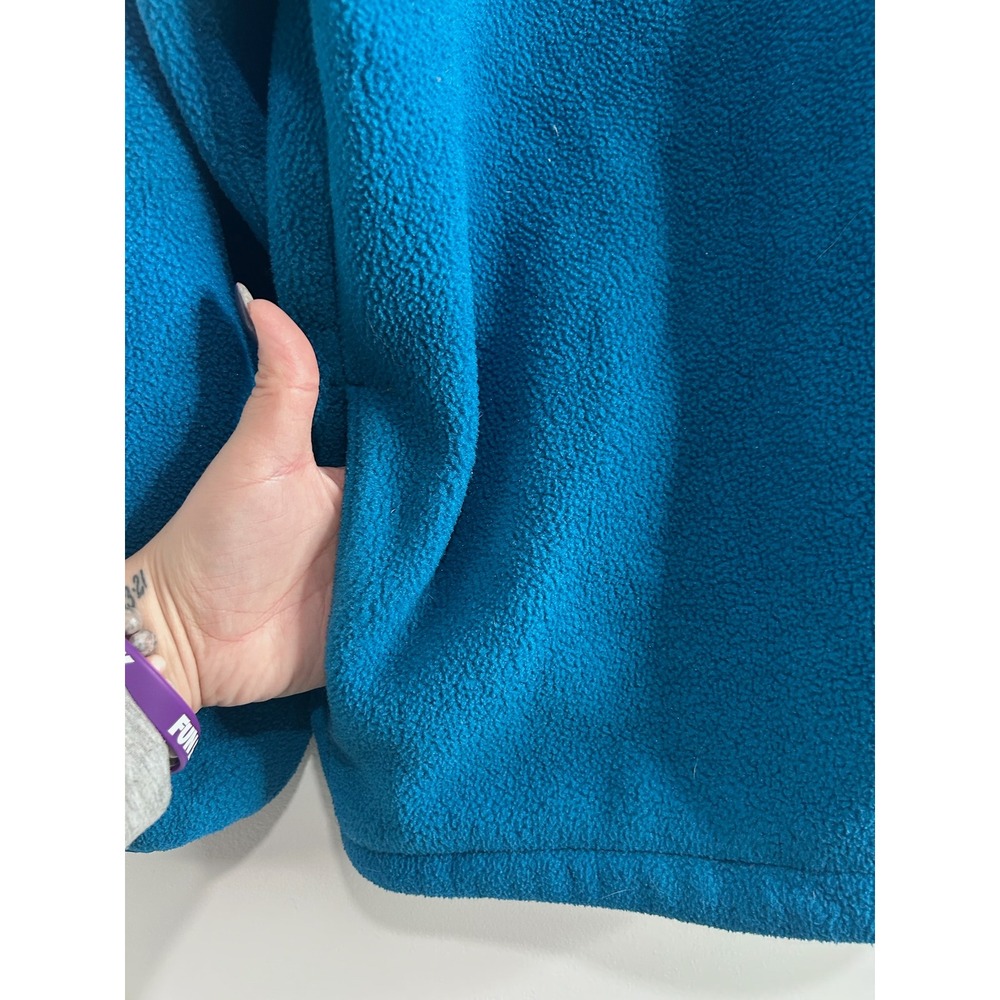 VTG LL Bean Womens Fleece Pullover Snap Neck Blue Kangaroo Pocket Adjustable - L - Picture 5 of 7
